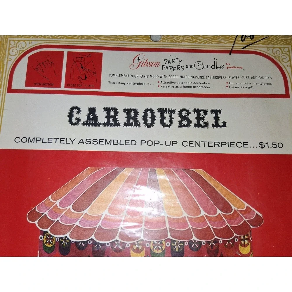 Vintage Gibson Carousel Pop-Up Centerpiece NOS Sealed Party Decoration Paper
